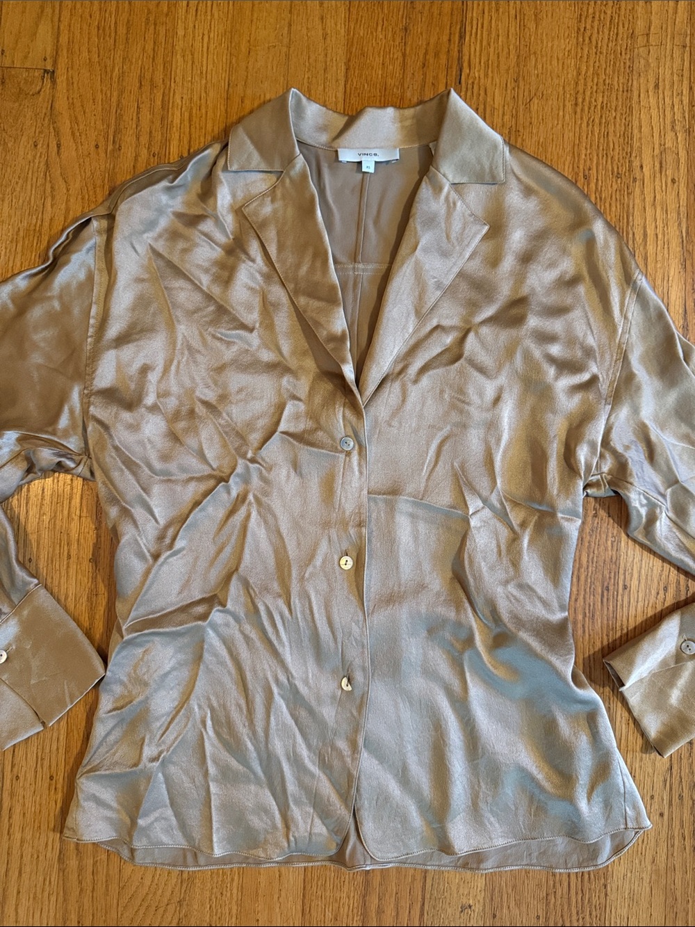 Vince gold Satin Button-Down Blouse